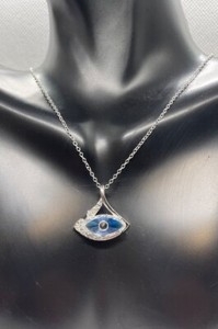 Marquise shape evil eye pendant necklace simulated diamonds 925 sterling silver