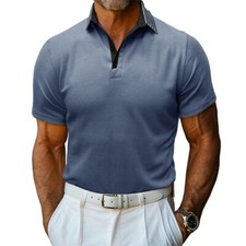 Mens Summer Solid Polo shirt Classic Leisure Mens Breathable Short Sleeve