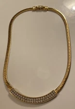 Vtg S.A.L Signed Swarovski Paved Crystals Gold Tone Retro Chic Glamour Necklace
