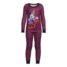 Disney Minnie Mouse Witch Girl's Trick or Treat Halloween Striped Pajama Set