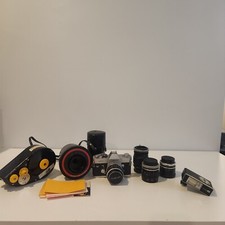 Canon FT QL Black Silver 28mm Manual Film Camera With Flash Lens And Case