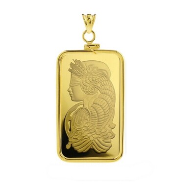 Pendant PAMP Suisse Fortuna oz Gold Bar Mounted In 14K Gold Bezel 