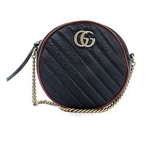 Gucci Gg Marmont Round Mini Shoulder Bag Pochette Leather Cowhide Black Red  | eBay