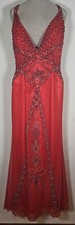 Alyce Designs Red Heavily Beaded Formal Prom Long Dress Women Size 8 Waist 28 In