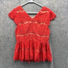 Anthropologie Maeve Dress Womens Medium Orange Cotton Katrine Peplum Gem Lace