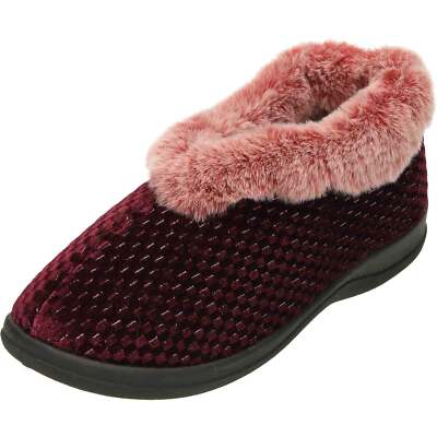 Ladies Burgundy Red Slippers Warm Lined Cushioned Booties Plush House Shoes  Cosy UK