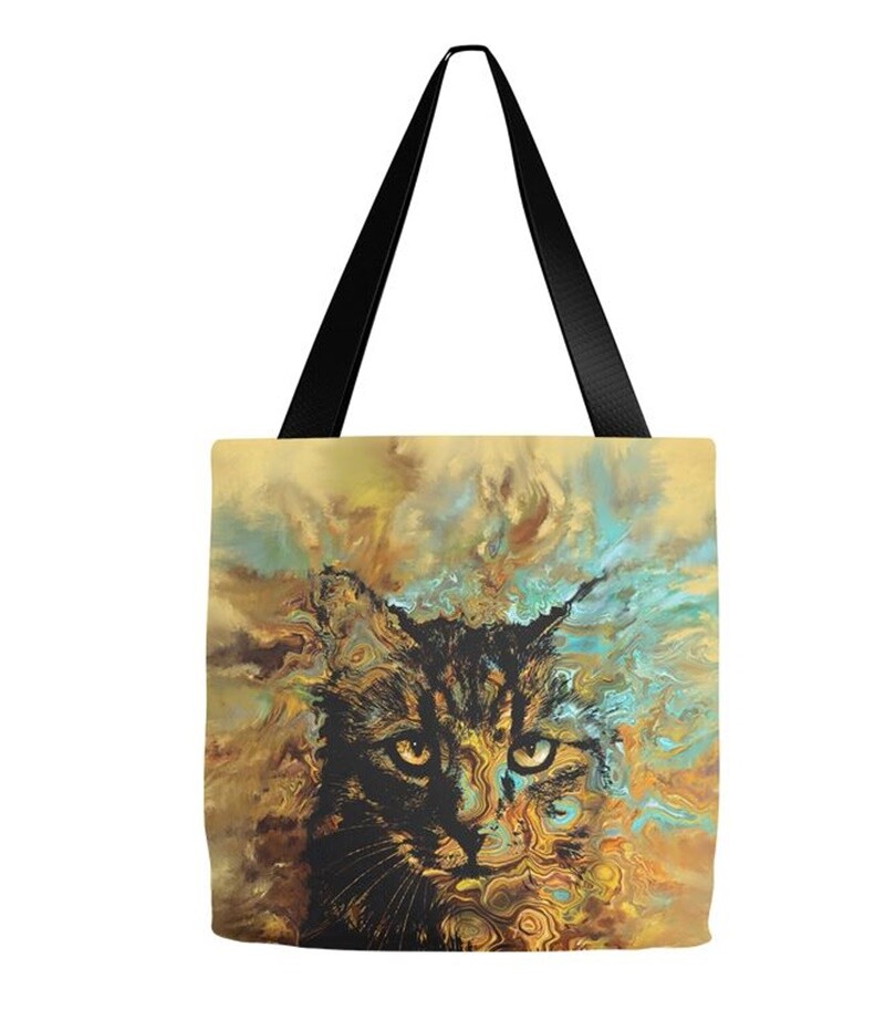 Cat Lover's Orange Tote Bag with All-Over Print Art by LDumas-image