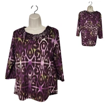 Multiple 3/4 Sleeve Round Neck Multicolor Purple Blouse Size PM