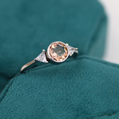 925 Sterling Silver Peach Morganite Engagement Ring Round Cut Ring Promise Ring