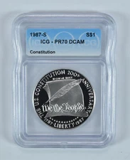 1987-S Constitution Commemorative Dollar PR70 DCAM ICG