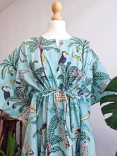 Indian Vintage 100% Cotton Long Beach Maxi Kaftan Dress One Size Caftan Kimono