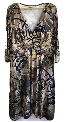 BLUE ILLUSION Brown Print Waist Detail Jersey Dress Size 2L | eBay Australia