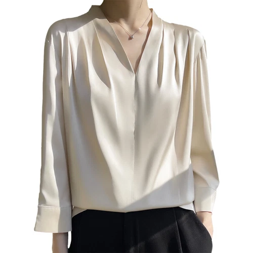 New Lady Women Long Sleeve Top 100% Pure Silk Overshirt Blouse Soft Shirt - Picture 9 of 22