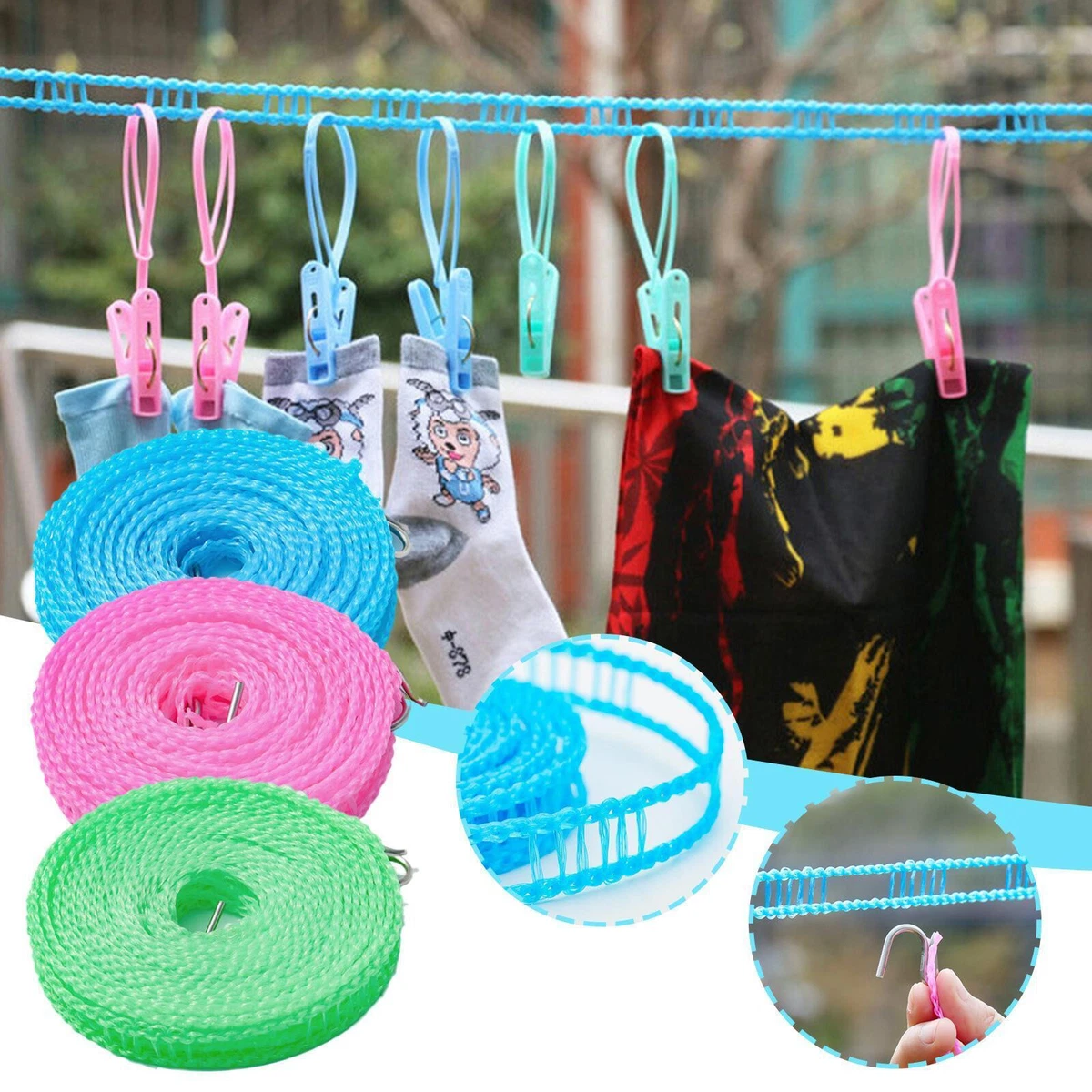 Clothesline Windproof Non-Slip Clothes Line Clothe Drying Rope Hangers  Outdoor