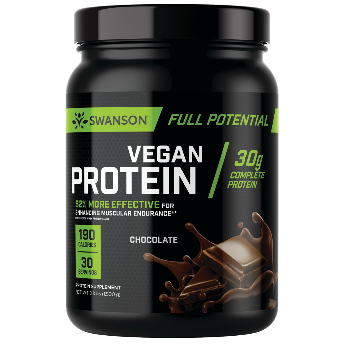 Swanson Full Potential Vegan Protein - Шоколад, 30 г протеина, 3,3 фунта Pwdr