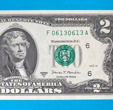 F 06130613 A : QUAD REPEATER 0613 2 Two Dollar Bill Fancy Serial Number UNC .