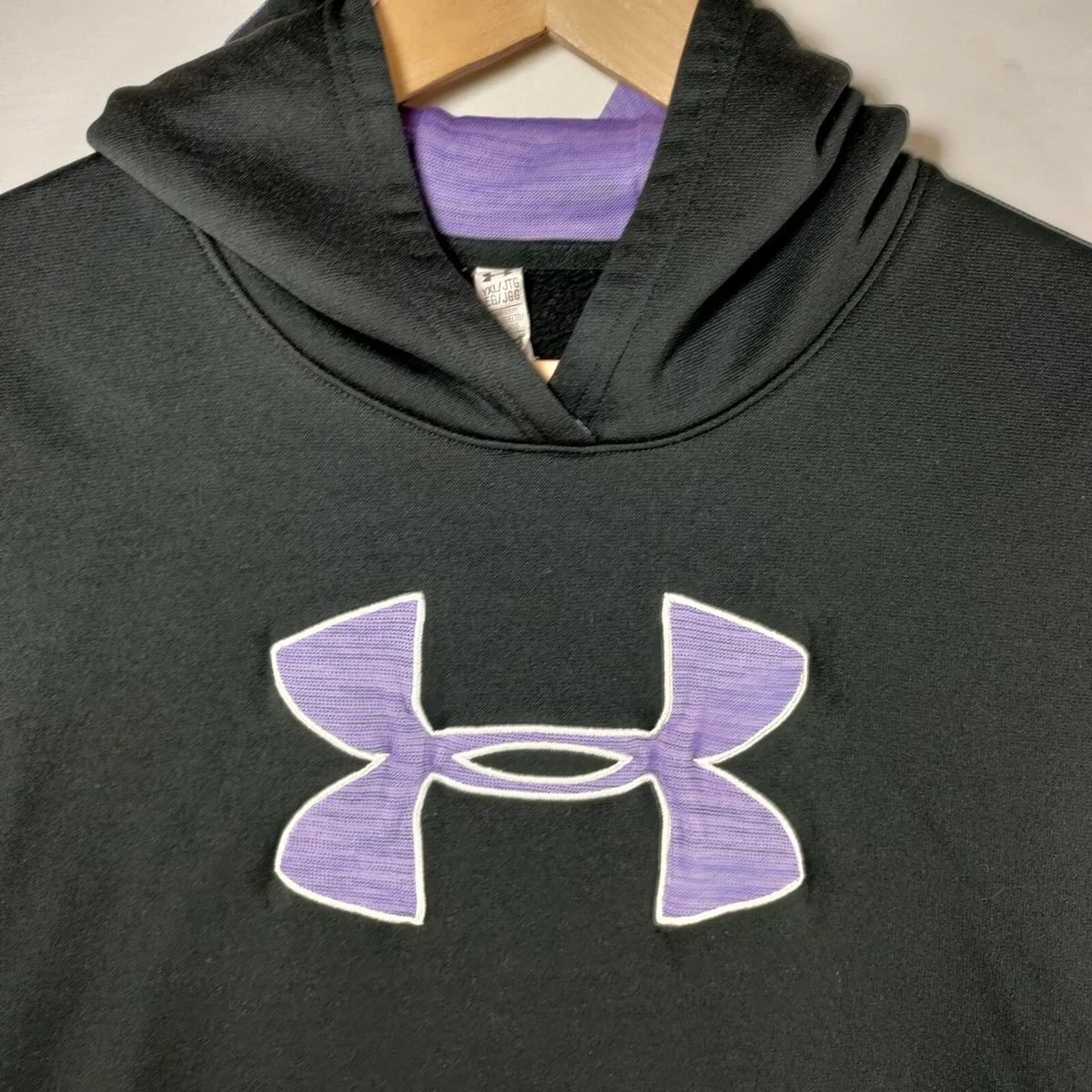 Youth Girls Under Armour Hoodie Size XL Black With Purple Logo