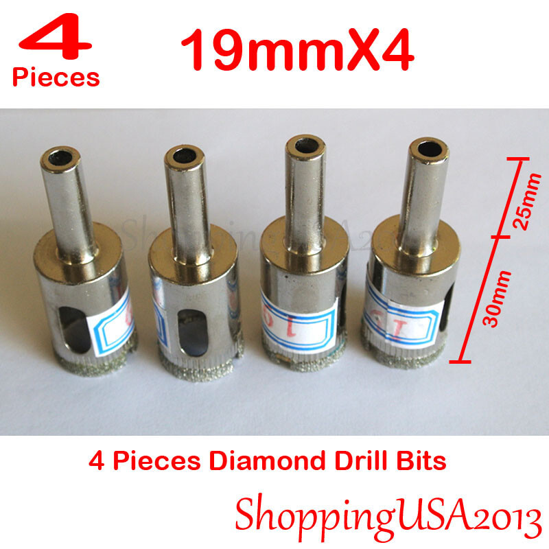 4X 19mm Diamond Drill Bits Set Chuck Hole Saw Cutter Granite Ceramic