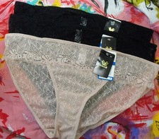 3 NEW WACOAL VIVID ENCOUNTER 843295 BK LACE BIKINI PANTIES XL