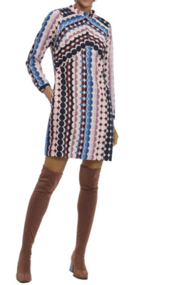 Donna Morgan Circle Print Dress Size 14 Back Cutout Cream Pink Long Sleeve $168