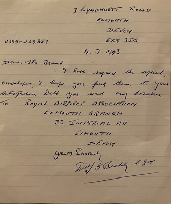 Dam Busters 617 squadron WO Bickley CGM hand written letter