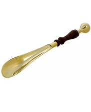 Metal Brass Shoe Horn with Wooden Handle 10 inch
