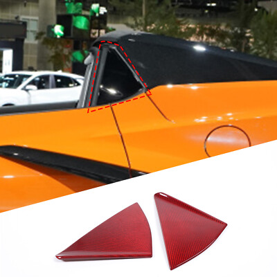 Red Carbon Fiber Rear B Pillar Trim Overlay For Corvette C8 Convertible 2020-25