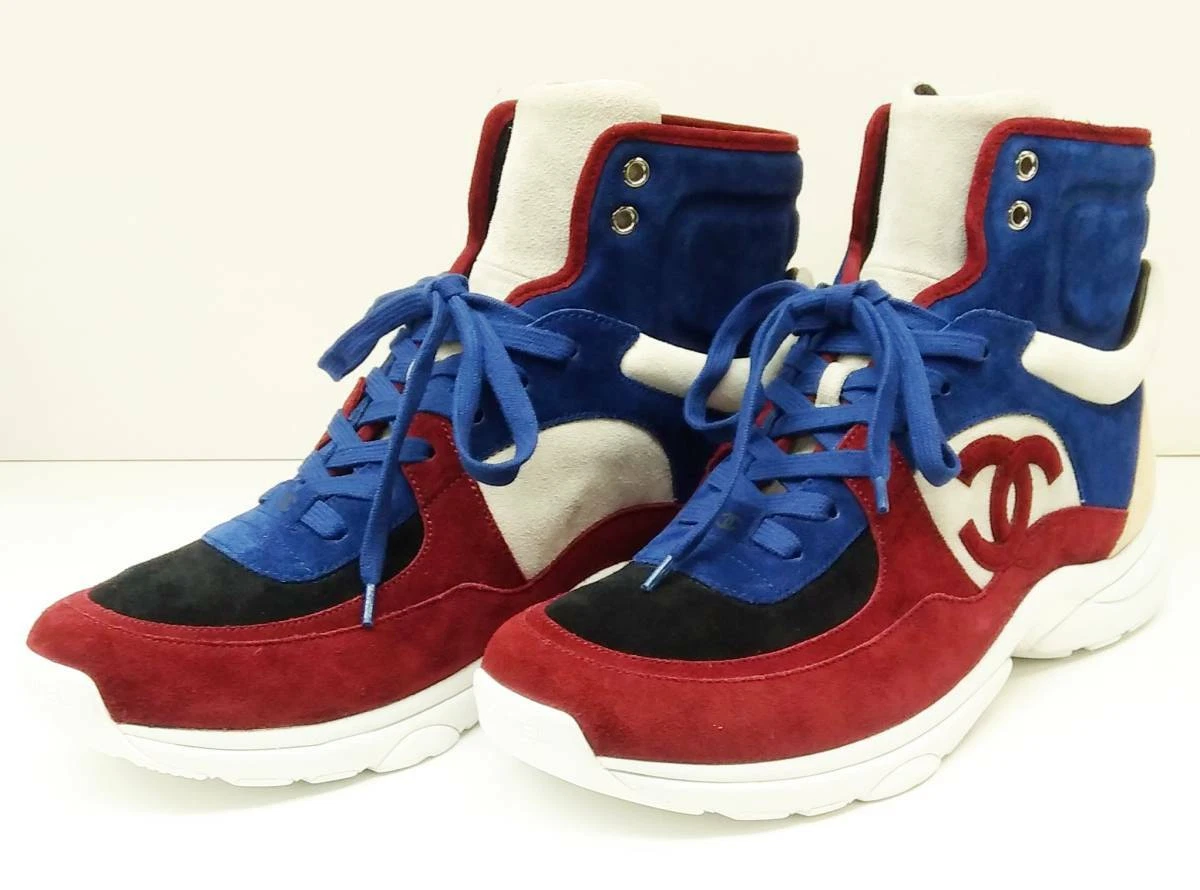 CHANEL Multicolor Red x blue suede size 44 high-top sneakers