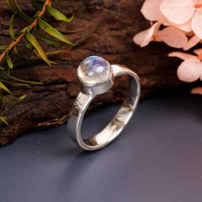 Moonstone Gemstone Ring Dainty Ring 925 Sterling Silver