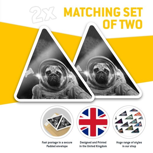 2 x Triangle Stickers 7.5cm - BW - Astronaut Pug Dog Puppy Space #36869 - 第 2/9 張圖片
