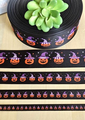 3/8, 5/8, 7/8 & 1.5'' (1 YD) Pumpkin Grosgrain Ribbon Jack-O-Lantern Witch Hats