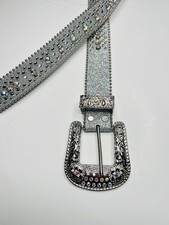 Y2K Leather RHINESTONE Studded Buckle Belt Western Cowgirl Rodeo Dancing