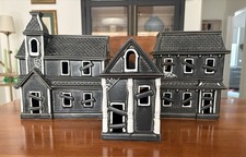 Pottery Barn Ceramic Haunted Houses 3 Pc SET Small-Medium-Large-Halloween NEW