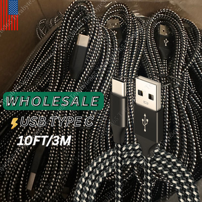 1-200X Lot 10ft USB Type C Cable Fast Charger For Samsung Galaxy iPhone 15 16 17