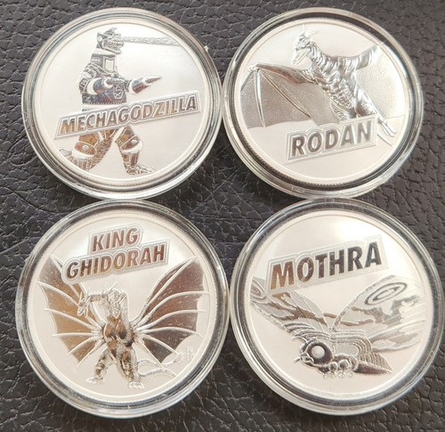 4 LIMITED GODZILLA 1oz .999 Silver Coins Mechagodzilla, Mothra, Rodan, Ghidorah