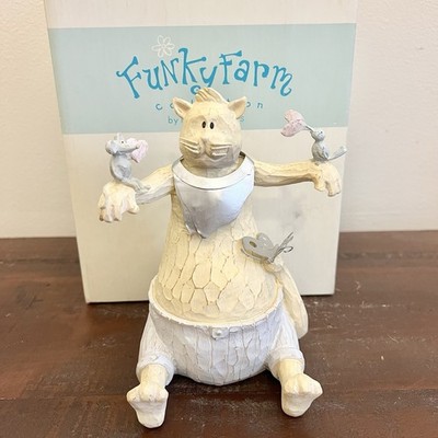 Funky Farm Whimsical Camille Cat With Mice Hearts Resin  Bird Butterfly