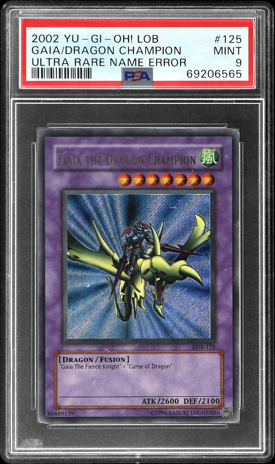 YU-GI-OH! LOB-LEGEND OF BLUE EYES WHITE DRAGON GAIA THE DRAGON CHAMPION PSA 9
