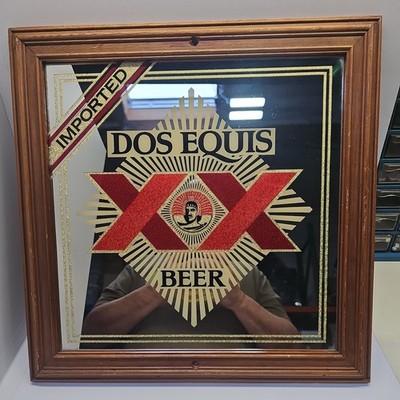 Vintage Dos Equis XX Imported Beer Pub Bar Mirror Sign Framed 17''×17'' Man Cave
