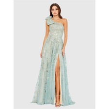 Mac Duggal 11177 Green Embellished Bow One Shoulder A Line Gown Size 10 NWT