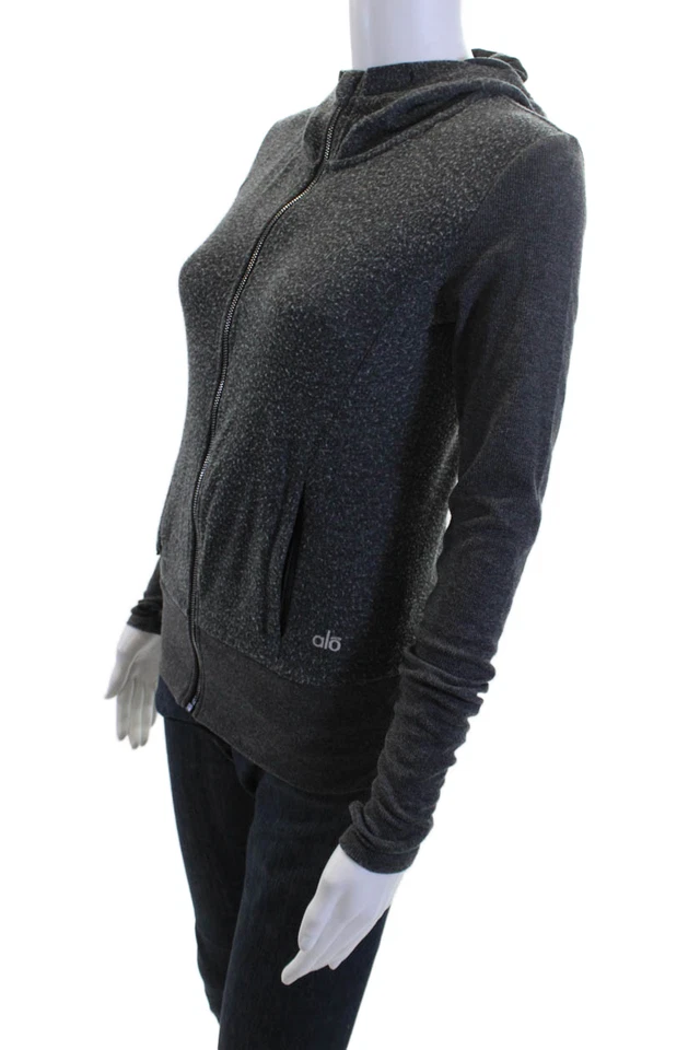 Sudaderas con capucha Alo gris oscuro cremallera completa cuello alto manga larga talla XS Foto 2 de 4