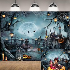 Halloween Photo Backdrop Horror Moon Night Pumpkin Skull Photography Background