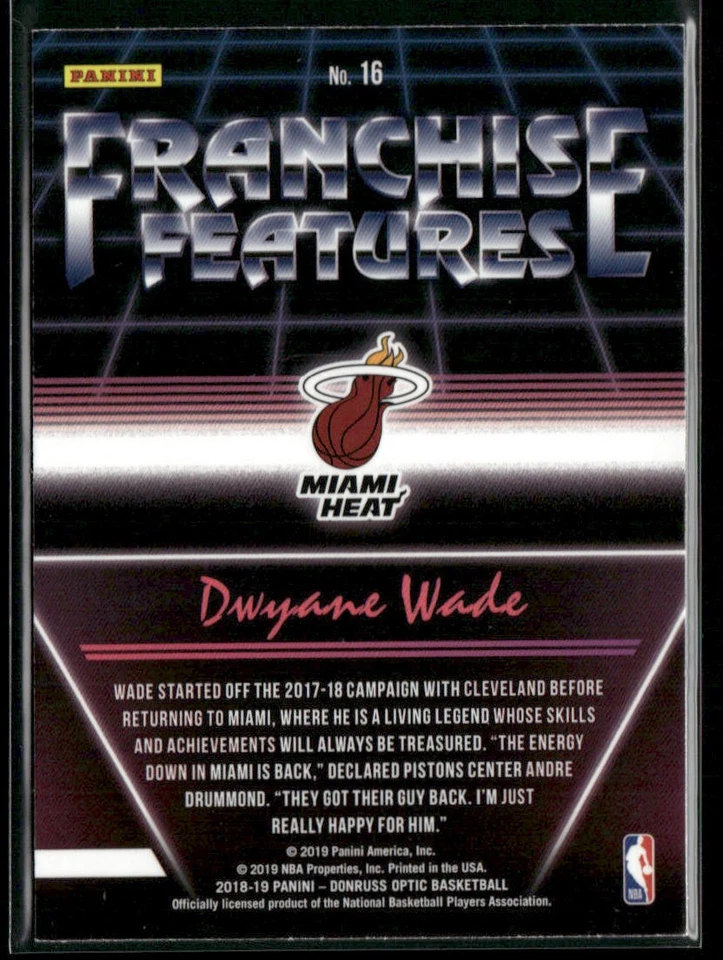 Dwyane Wade 2018-19 Donruss #16 Franchise Features - Image 2 of 2