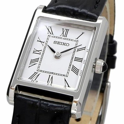 Seiko SWR053 Ladies Quartz Watch White Dial Black Leather Strap