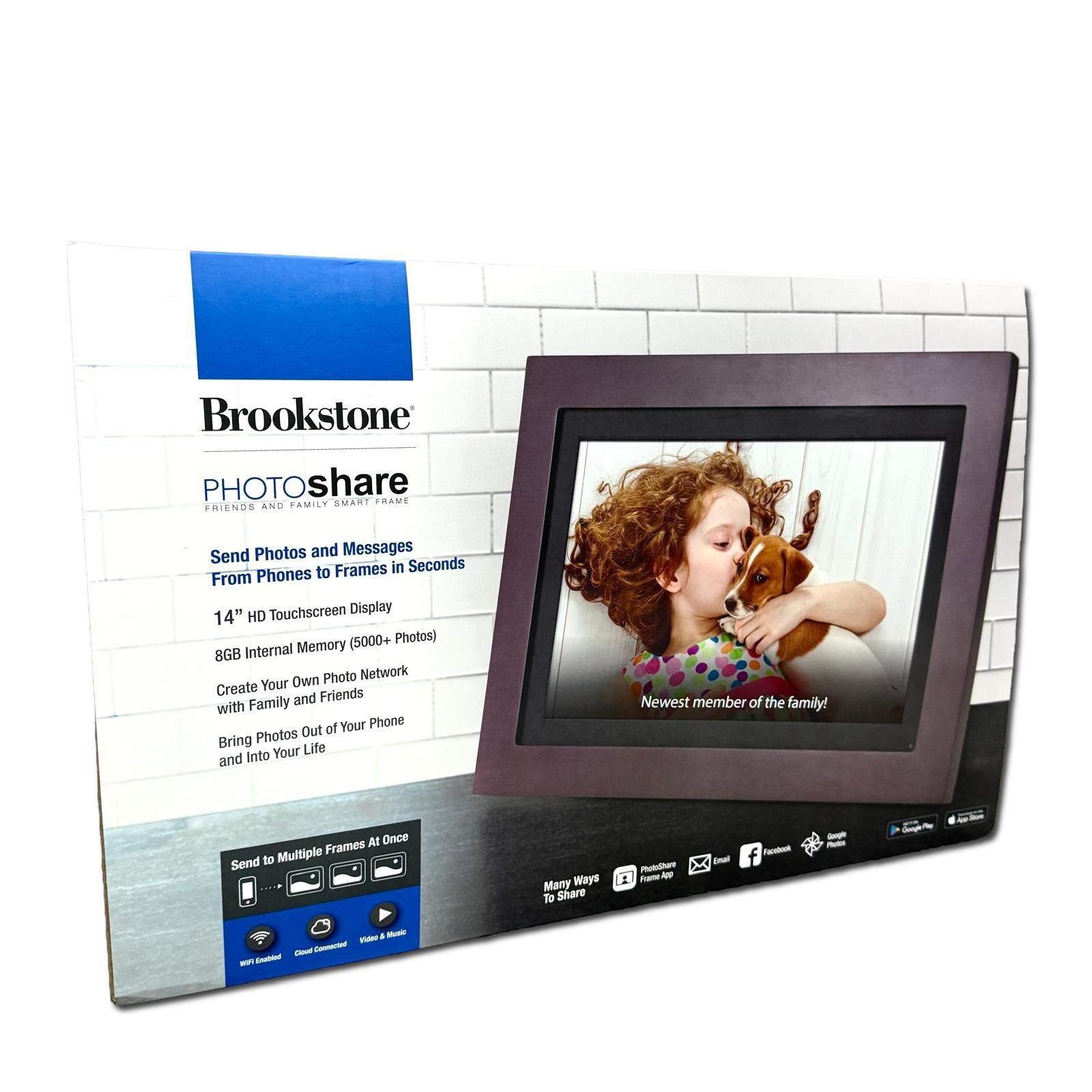 Brookstone PhotoShare 14” Wireless WIFI Smart Digital Picture Frame - Espresso