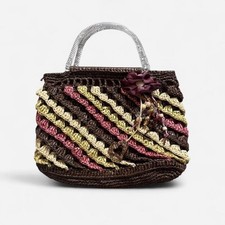 Y2K Handbag Faux Raffia Retro Recycled Plastic Charms Beads Crochet Vintage