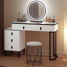 Dressing Table with LED Lights Mirror Stool 5 Drawers Vanity Makeup Desk Set