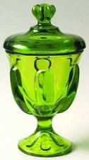 VTG MCM Viking Glass Green Epic Six Petal Pedestal Candy Dish & Lid Jar Compote