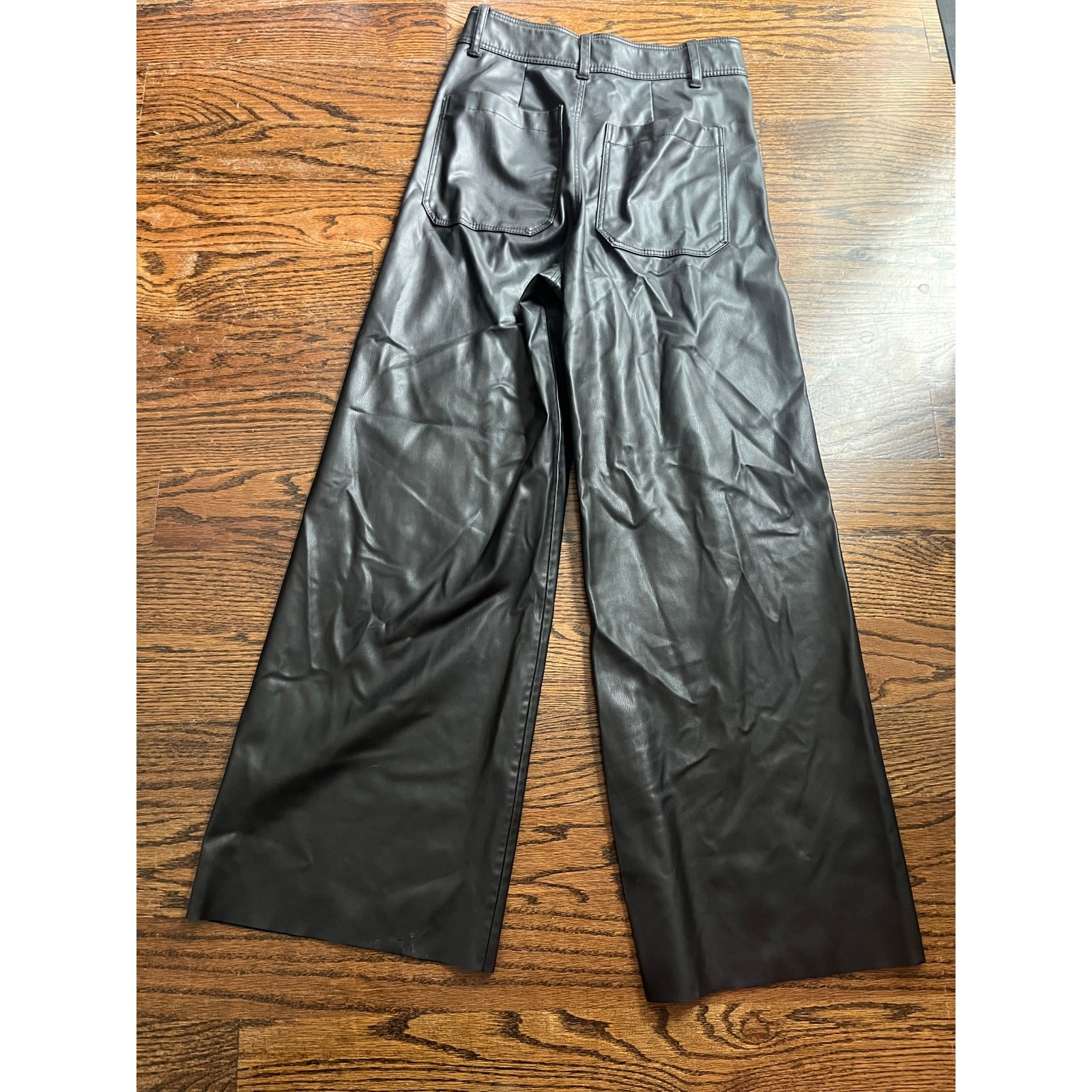 Zara women’s wide leg high rise faux leather pants Sz 4 black  thumbnail 11