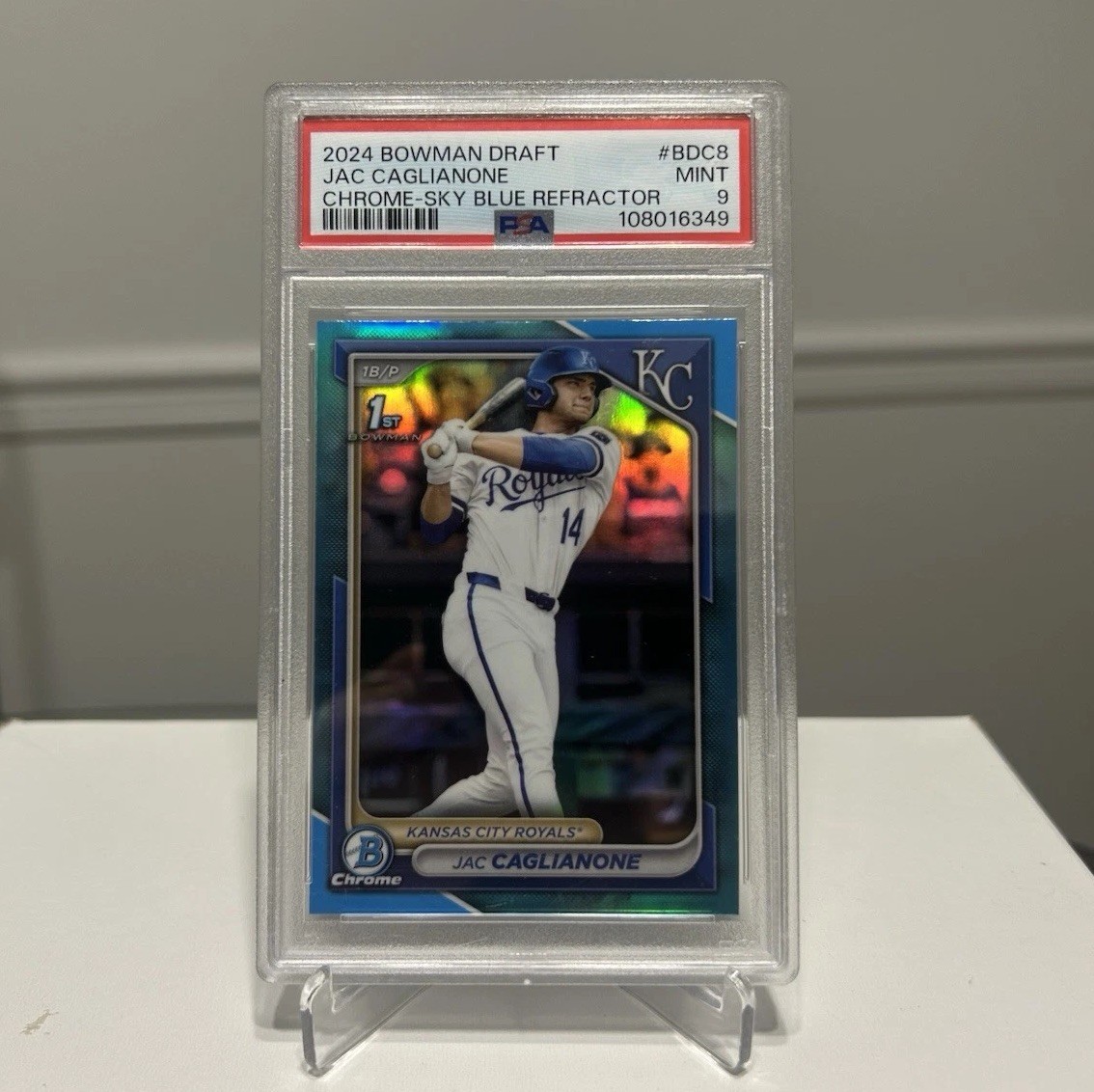 2024 Bowman Draft Chrome Jac Caglianone Sky Blue Refractor #BDC8 Royals PSA 9