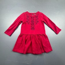 Tea Collection Dress Girls Size 4 Red Long Sleeve Floral Embroidered Boho Cotton